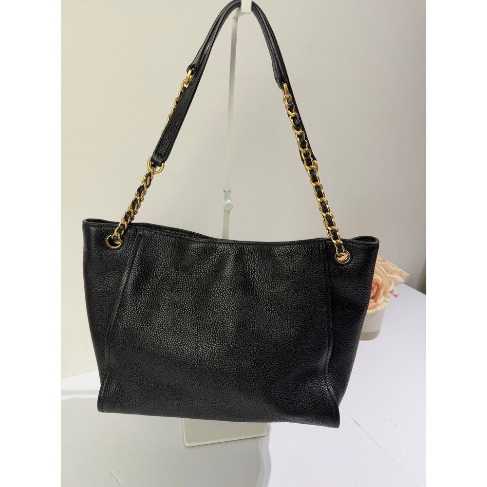 Tory Burch Britten Small Slouchy Tote Black Pebbled Leather Gold Chain Bag - Picture 3 of 16